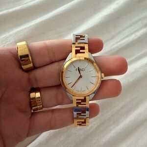 Fendi Two-Tone Gold and Silver Women's Bracelet Watch with White Dial